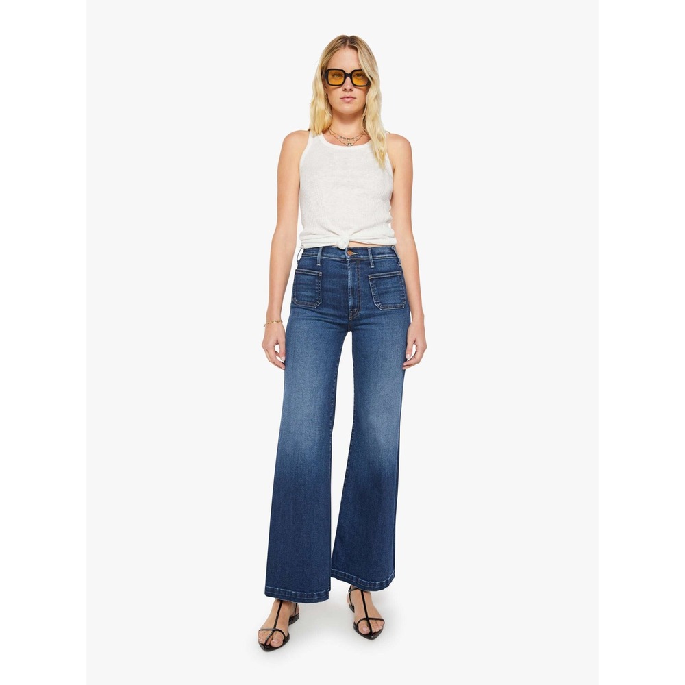 Mother Hustler Roller Patch Pkt Sneak Jeans Blue 26 New With Tags